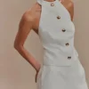 Tiara Halter Neck Suiting Top – White Tiara Halter Neck Suiting Top – White