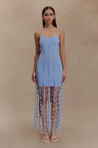 Tove Hand Knit Flower Mini Dress – Blue