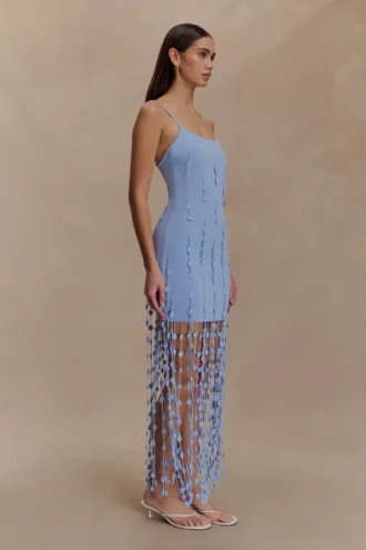Tove Hand Knit Flower Mini Dress – Blue