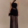 Vashti Cut Out Mesh Maxi Dress – Black