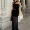 Vashti Cut Out Mesh Maxi Dress – Black