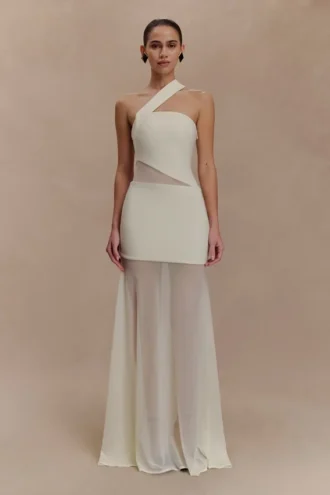 Vashti Cut Out Mesh Maxi Dress – Ivory