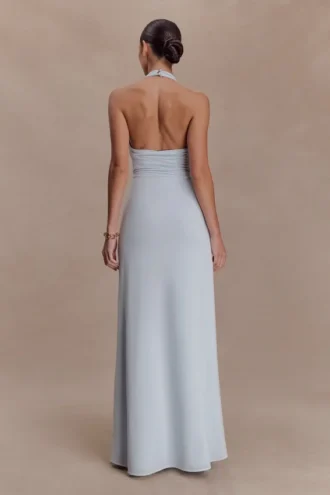 Veda Slinky Halter Maxi Dress – Pale Blue