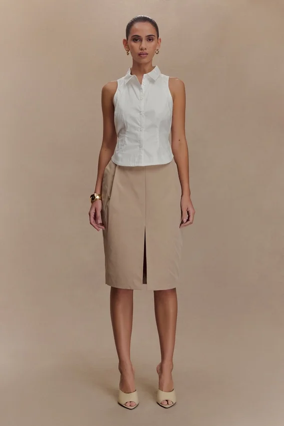 Vera Twill Split Front Midi Skirt – Camel Vera Twill Split Front Midi Skirt – Camel