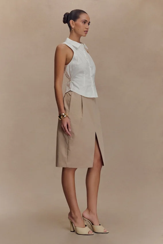 Vera Twill Split Front Midi Skirt – Camel Vera Twill Split Front Midi Skirt – Camel