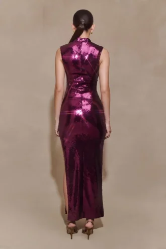 Veronica Sequin Midi Dress – Plum