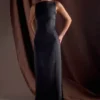 Violet Sleeveless Satin Maxi Dress – Black Violet Sleeveless Satin Maxi Dress – Black