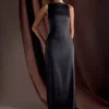 Violet Sleeveless Satin Maxi Dress – Black Violet Sleeveless Satin Maxi Dress – Black