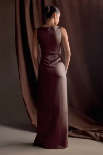 Violet Sleeveless Satin Maxi Dress – Dark Chocolate