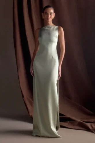 Violet Sleeveless Satin Maxi Dress – Sage