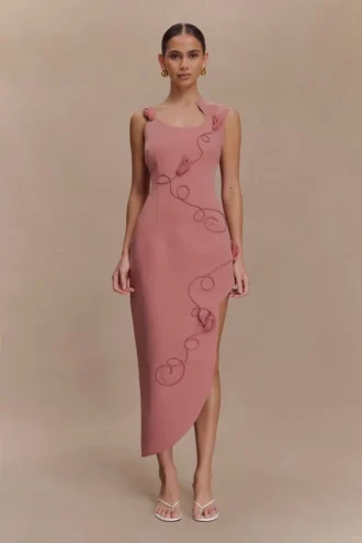 Virginia Suiting Embroidered Midi Dress – Burnt Rose