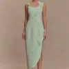 Virginia Suiting Embroidered Midi Dress – Sage
