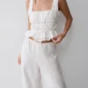 Vivian Tie Waist Embroidered Pant – White Vivian Tie Waist Embroidered Pant – White