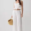 Vivian Tie Waist Embroidered Pant – White Vivian Tie Waist Embroidered Pant – White