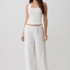 Vivian Tie Waist Embroidered Pant – White Vivian Tie Waist Embroidered Pant – White