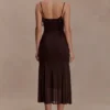 Willa Gathered Mesh Midi Dress – Chocolate