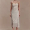Willa Gathered Mesh Midi Dress – Polka Dot Willa Gathered Mesh Midi Dress – Polka Dot