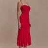 Willa Gathered Mesh Midi Dress – Ruby Willa Gathered Mesh Midi Dress – Ruby