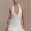 Willowmena Halter Neckline Mini Dress With Tubed Hem – White