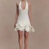 Willowmena Halter Neckline Mini Dress With Tubed Hem – White