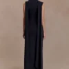 Wisteria Slinky Maxi Dress With Scarf – Black Wisteria Slinky Maxi Dress With Scarf – Black