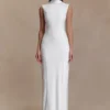 Wisteria Slinky Maxi Dress With Scarf – White Wisteria Slinky Maxi Dress With Scarf – White