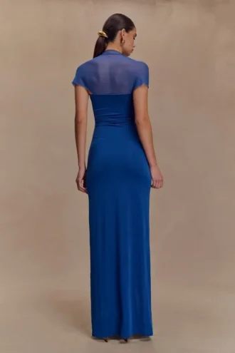 Wyatt Slinky And Mesh Maxi Dress – Cobalt Blue