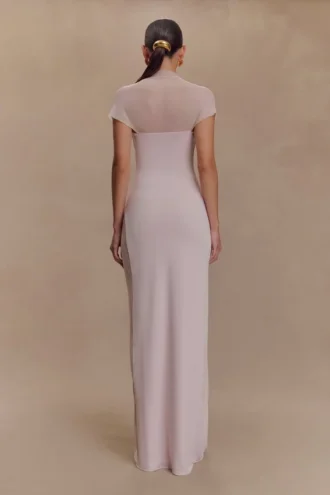 Wyatt Slinky And Mesh Maxi Dress – Pale Pink
