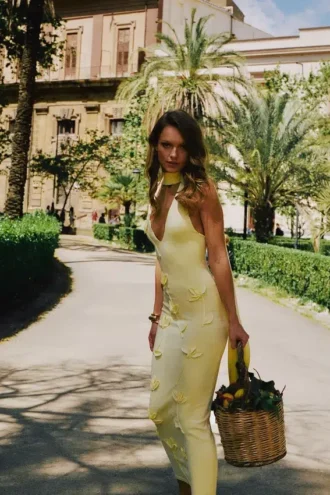 Wynn Floral Knit Midi Dress – Lemon