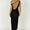 Yvette Slip Maxi Dress With Asymmetrical Hem – Black Yvette Slip Maxi Dress With Asymmetrical Hem – Black