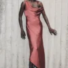 Yvette Slip Maxi Dress With Asymmetrical Hem – Brown Cherry Yvette Slip Maxi Dress With Asymmetrical Hem – Brown Cherry