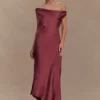 Yvette Slip Maxi Dress With Asymmetrical Hem – Brown Cherry Yvette Slip Maxi Dress With Asymmetrical Hem – Brown Cherry
