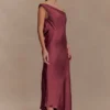Yvette Slip Maxi Dress With Asymmetrical Hem – Brown Cherry Yvette Slip Maxi Dress With Asymmetrical Hem – Brown Cherry