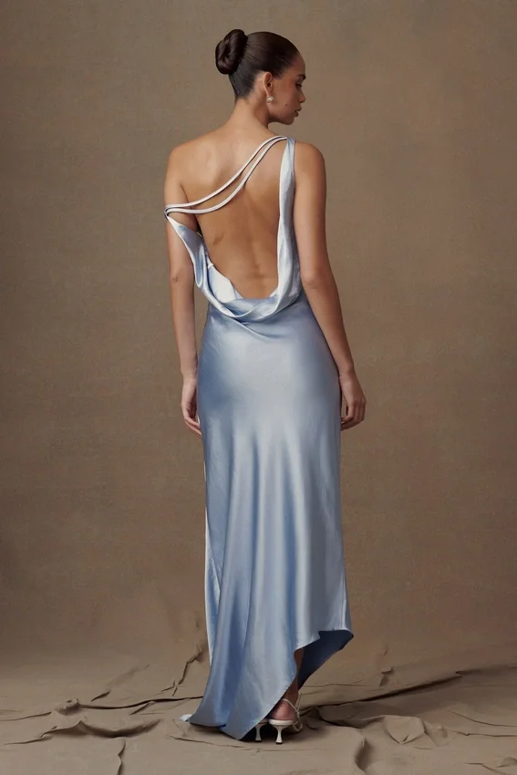 Yvette Slip Maxi Dress With Asymmetrical Hem – Cornflower Blue Yvette Slip Maxi Dress With Asymmetrical Hem – Cornflower Blue
