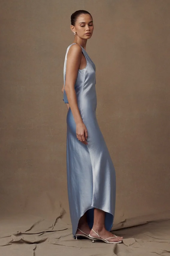 Yvette Slip Maxi Dress With Asymmetrical Hem – Cornflower Blue Yvette Slip Maxi Dress With Asymmetrical Hem – Cornflower Blue