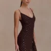 Zahra Diamante Cowl Mini Dress – Chocolate Zahra Diamante Cowl Mini Dress – Chocolate