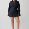 Zarah Denim Long Sleeve Mini Dress – Indigo Pinstripe Zarah Denim Long Sleeve Mini Dress – Indigo Pinstripe