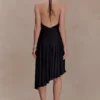 Zelda Asymmetric Slinky Midi Dress – Black Zelda Asymmetric Slinky Midi Dress – Black