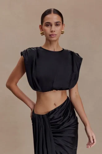 Zendaya Silk Crop Top – Black