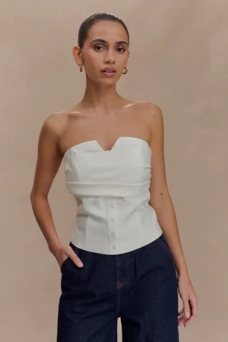 Zillah Strapless Cotton Top – White