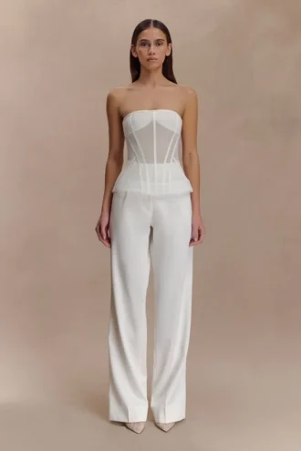 Fatima Satin Straight Leg Pant – White